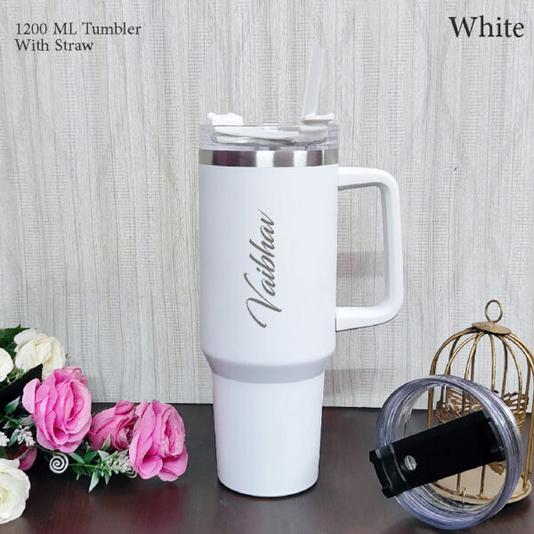 Premium Personalized 1200 ML Insulated Tumbler with Handle & Straw (Custom Name Engraved)