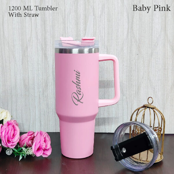 Premium Personalized 1200 ML Insulated Tumbler with Handle & Straw (Custom Name Engraved)