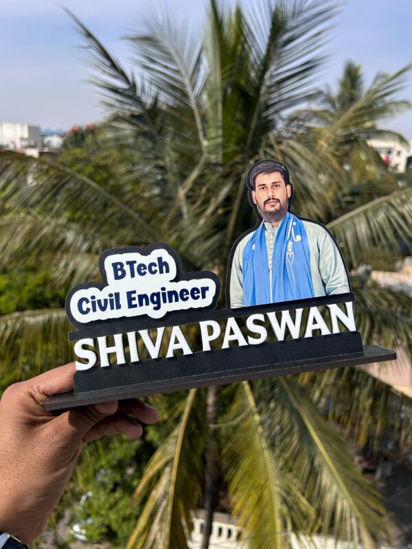 Personalized 3D Acrylic Name Stand with Photo & Pen Holder for Professionals (Doctor, Lawyer, Engineer)