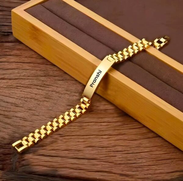 Personalized Rolex-Style Name Bracelet for Men - Custom Engraved Kada (Gold, Silver, Black)