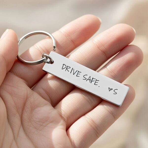 Drive Safe Customised Keychain - Personalised Engraved Message Keychain with Photo/Name