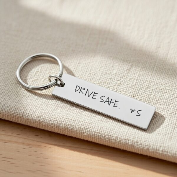 Drive Safe Customised Keychain - Personalised Engraved Message Keychain with Photo/Name