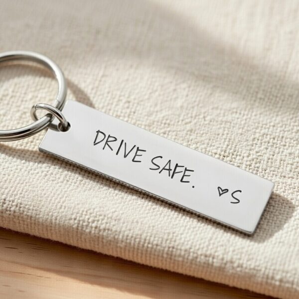 Drive Safe Customised Keychain - Personalised Engraved Message Keychain with Photo/Name
