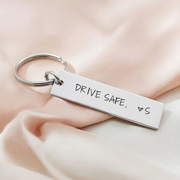 Drive Safe Customised Keychain - Personalised Engraved Message Keychain with Photo/Name