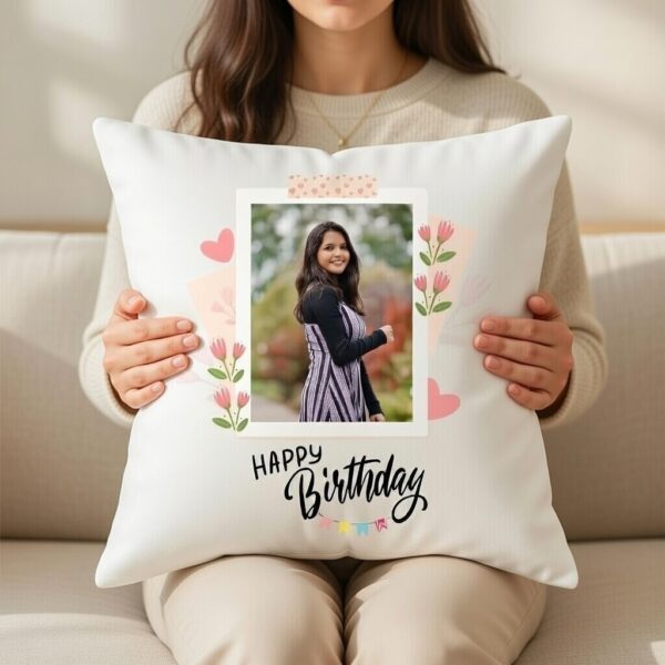 Personalised Happy Birthday Cushion - Custom Photo Printed Soft Pillow with Filler