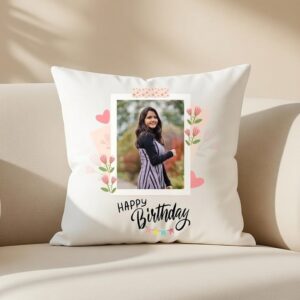 Personalised Happy Birthday Cushion - Custom Photo Printed Soft Pillow with Filler