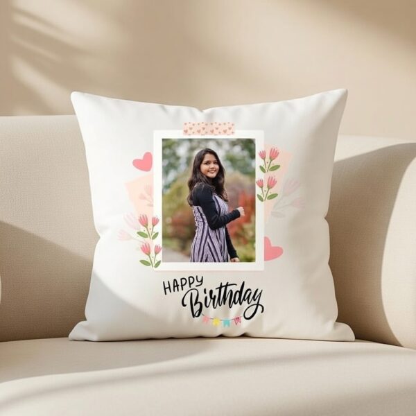 Personalised Happy Birthday Cushion - Custom Photo Printed Soft Pillow with Filler