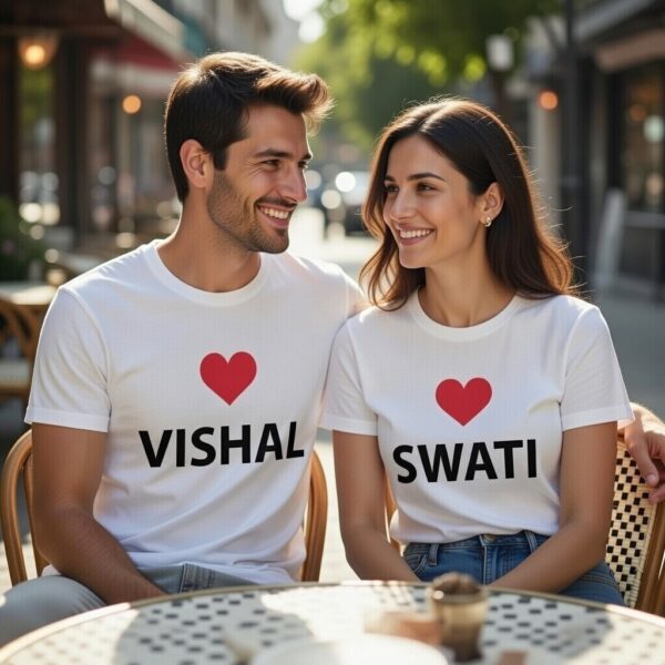 Customised Couple T-Shirts - Personalised Matching Tees for Couples (Pack of 2)