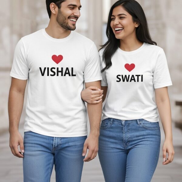 Customised Couple T-Shirts - Personalised Matching Tees for Couples (Pack of 2)