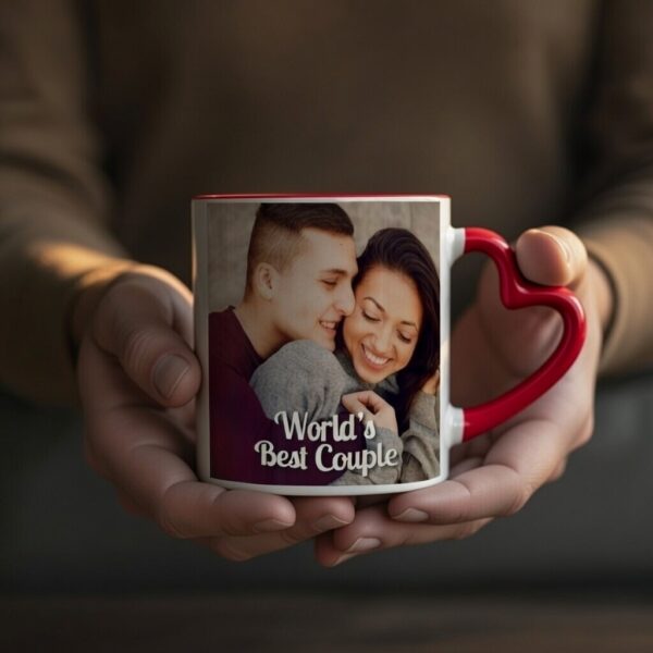 Personalised Heart Handle Mug - Custom Photo Printed Ceramic Coffee Mug