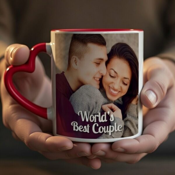 Personalised Heart Handle Mug - Custom Photo Printed Ceramic Coffee Mug